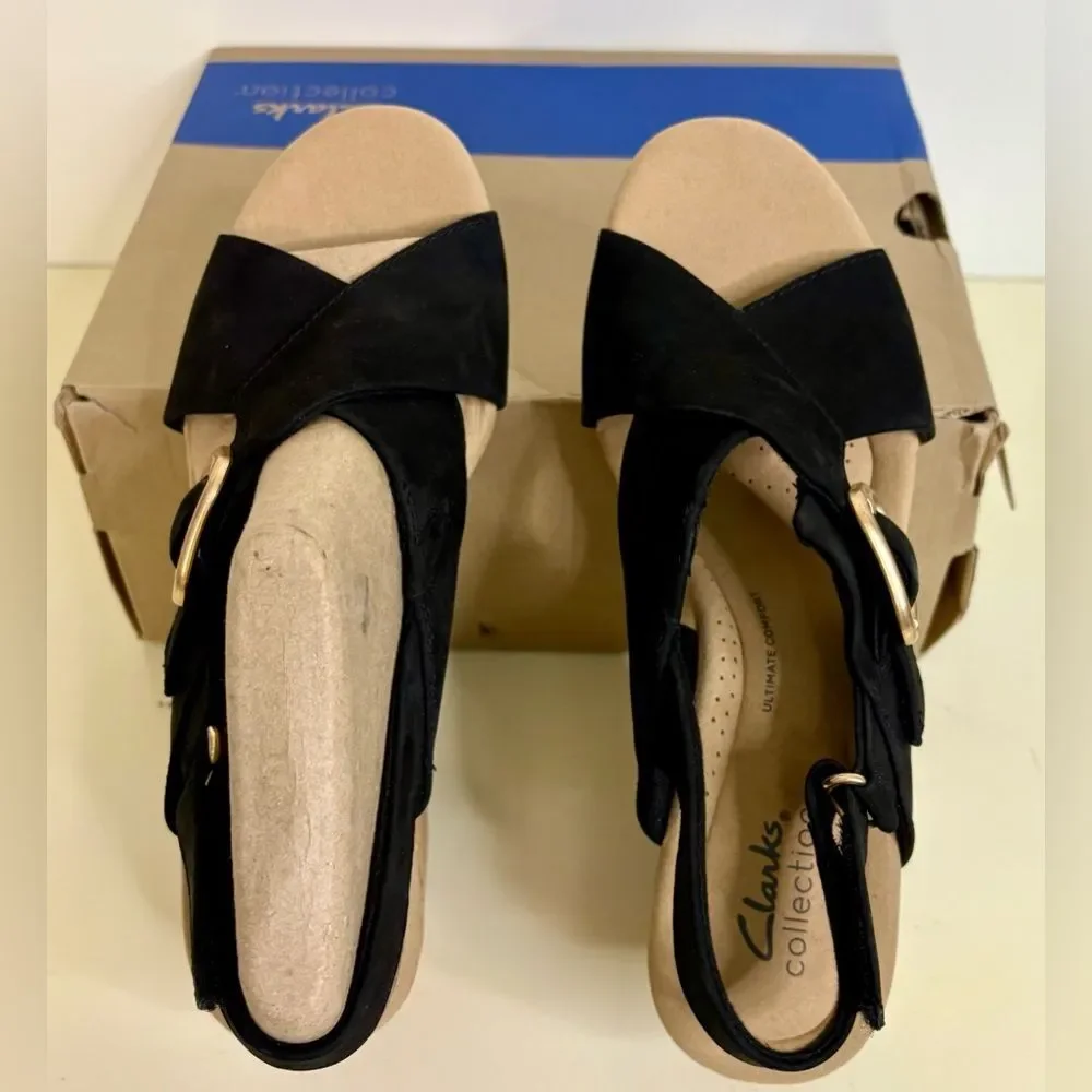 NWB Clarks Black and Tan Women's Wedges sz 8.5